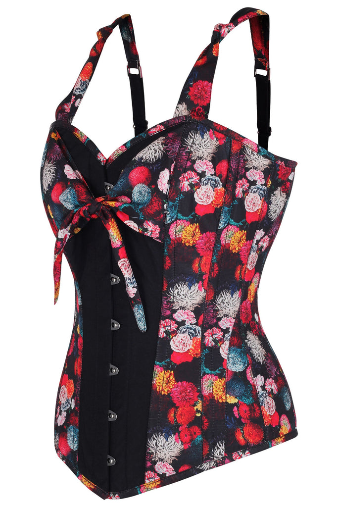 Baier Steel Boned Overbust Corset In Floral Print In Denim