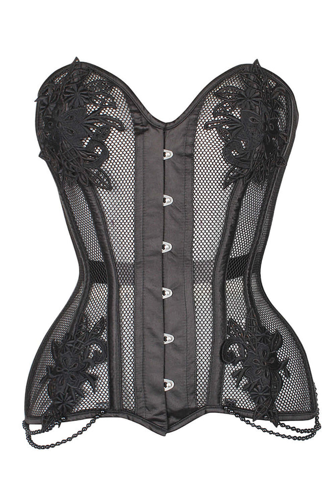 GALENTINES DAY DROP  small black lace corset top with mesh panels