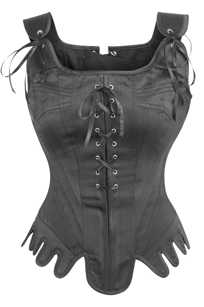 Historically Inspired Black Satin Overbust Corset 