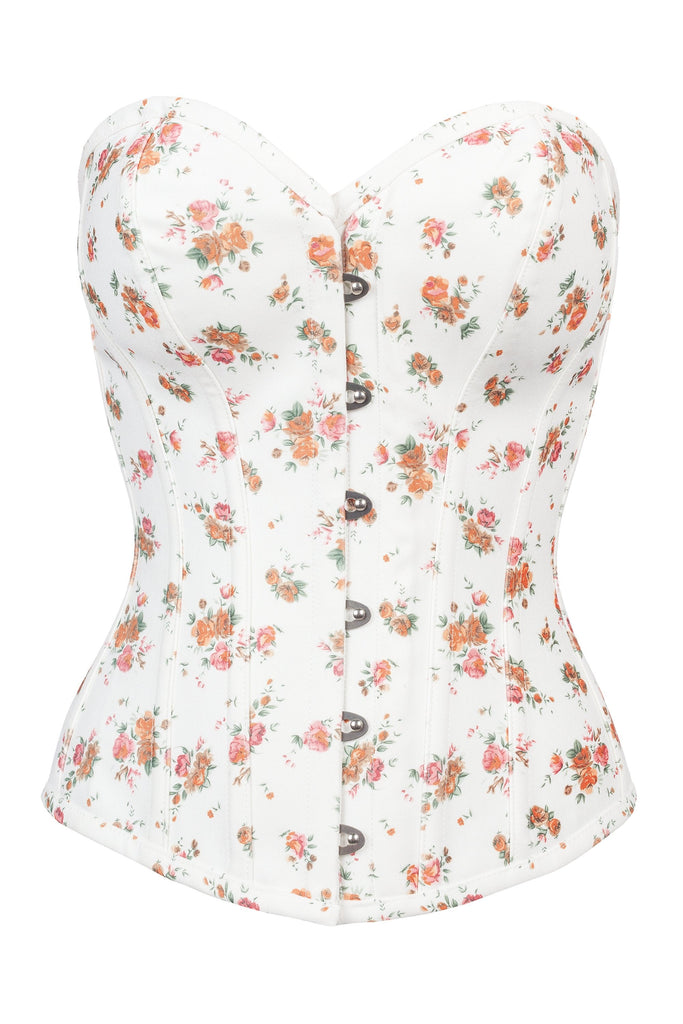 Floral Classic White Overbust With Sweetheart Neckline