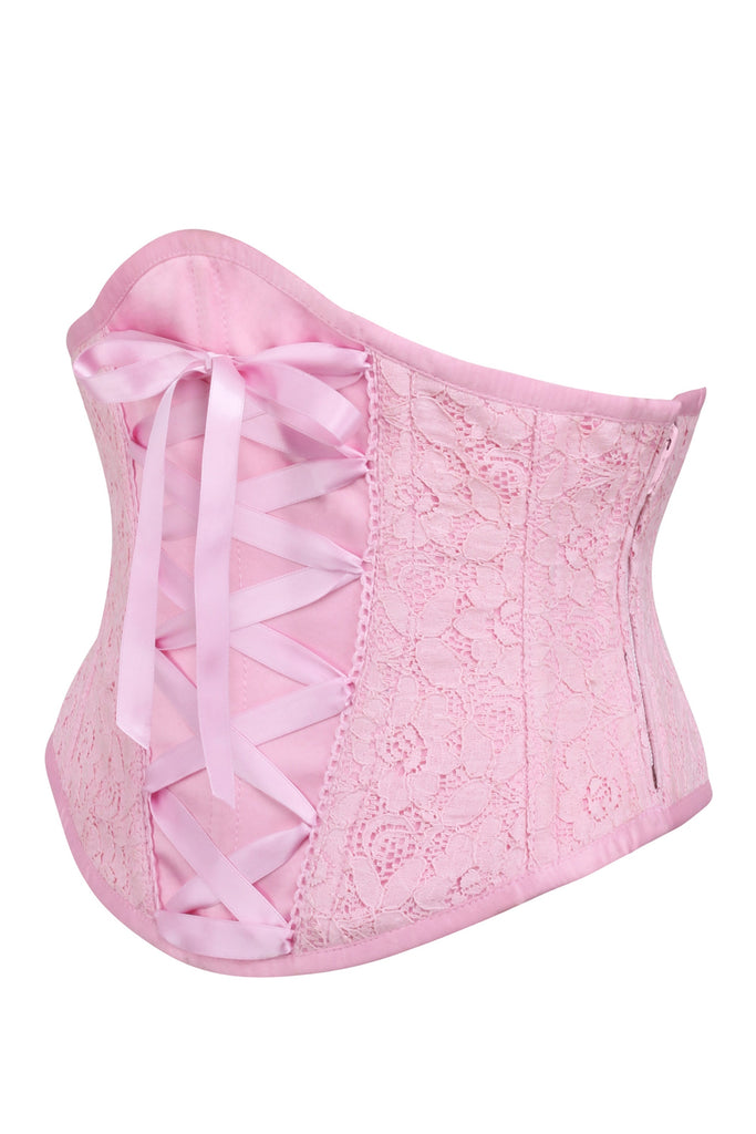 Pink Mesh Overlay Underbust with Decorative Front Lacing