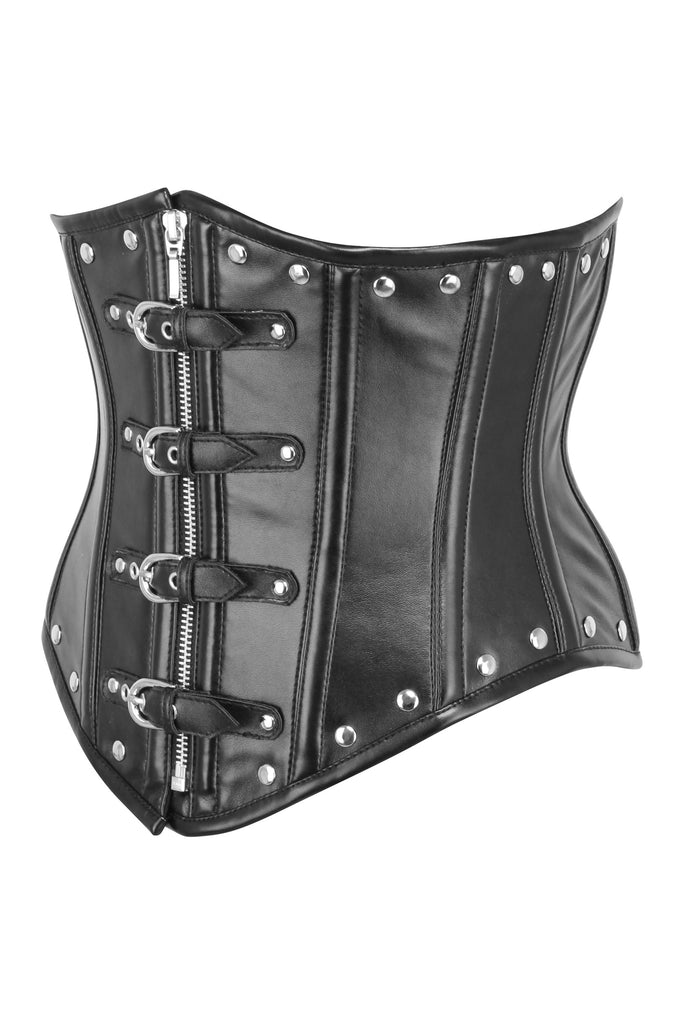 Red Real Leather Bondage Corset Underbust Buckle Corset Steel Boned