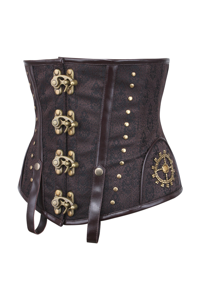 Tan Leatherette Steampunk Underbust With Vintage Style Buckles