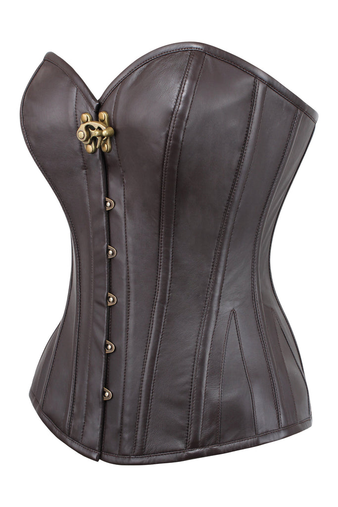 Sophisticated black floral leatherette steampunk corset with vest 