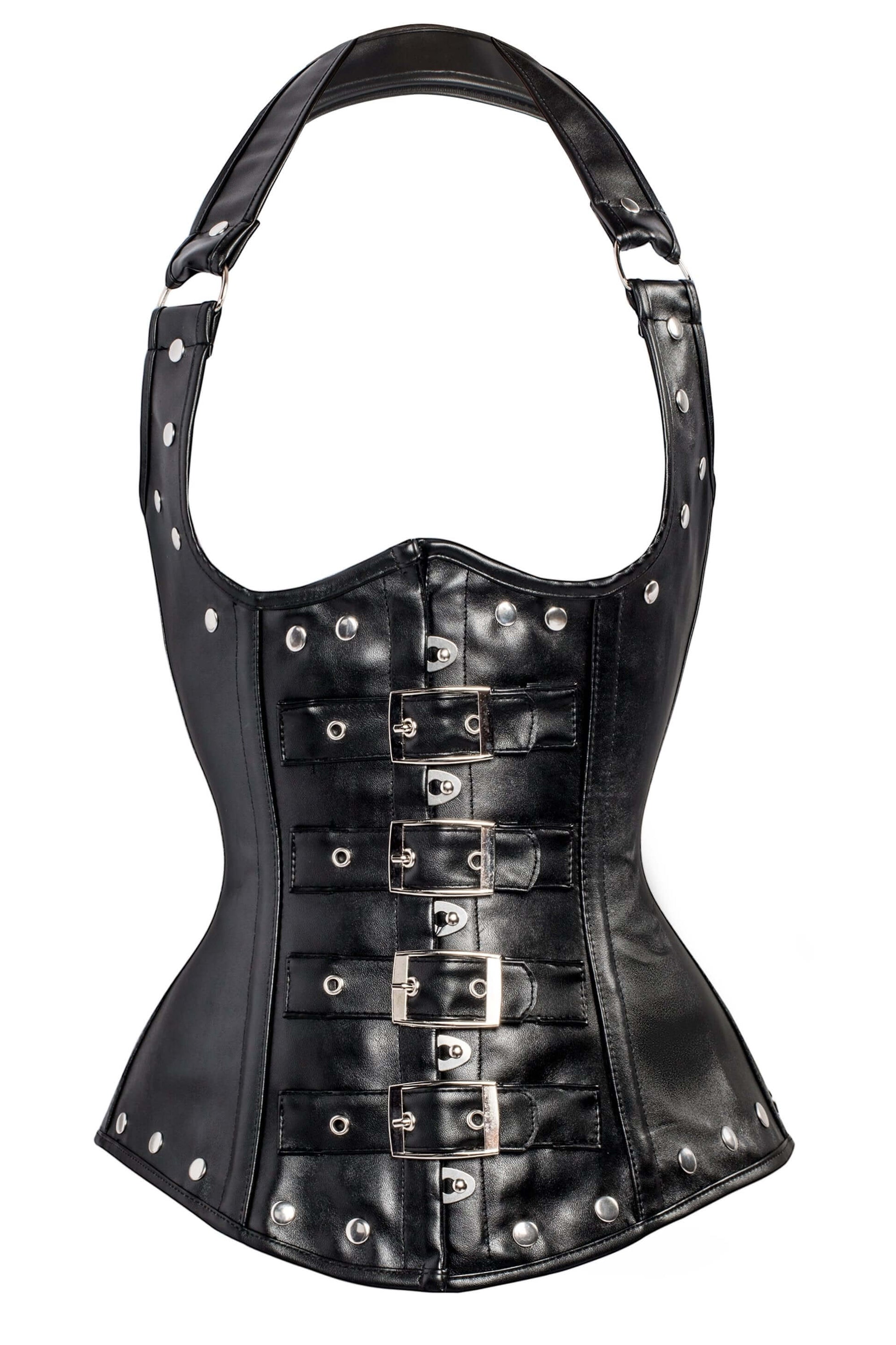 Nituyy Women Corset Lace Up Bandage Black PU Leather Bustier Underbust  Support 