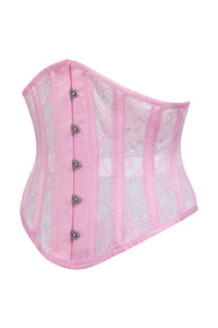 Corset Story BC-005 Pink Satin Underbust Corset with Mesh Panels and Lace Overlay