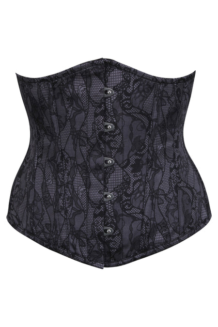 Black Floral Lace Overbust Corset with Steel Boning