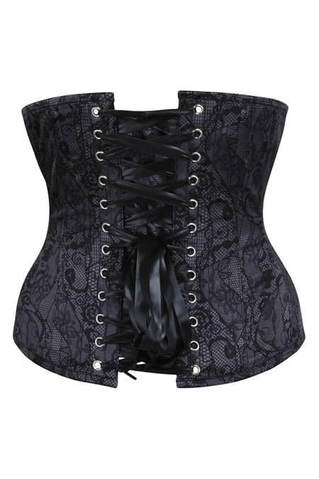 Black Floral Lace Overbust Corset with Steel Boning