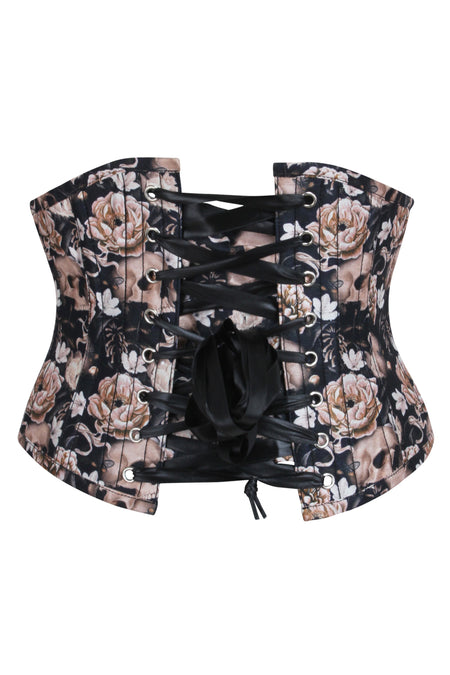 Vintage Skull & Rose Print Underbust Corset
