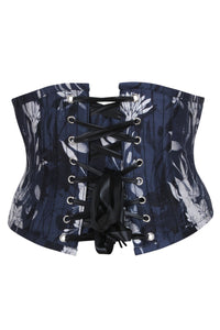 Navy Floral Print Underbust Corset with Steel Boning