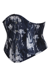 Navy Floral Print Underbust Corset with Steel Boning