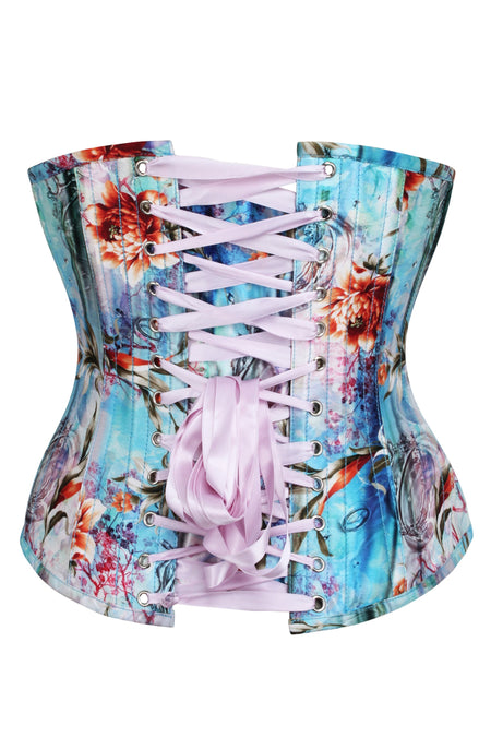 Watercolor Floral Longline Underbust Corset with Satin Lacing