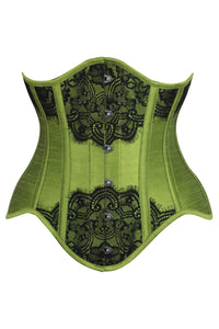 Olive Green Longline Overbust Corset with Black Lace Overlay
