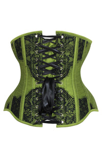 Olive Green Longline Overbust Corset with Black Lace Overlay