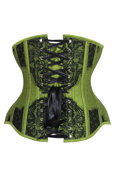 Olive Green Longline Overbust Corset with Black Lace Overlay