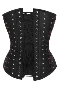 Black & Red Steampunk Pirate Longline Overbust Corset with Buckle Detail