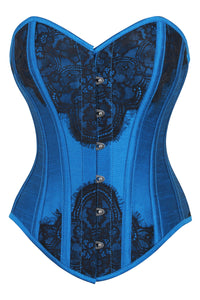 Sapphire Blue Overbust Corset with Black Lace Overlay