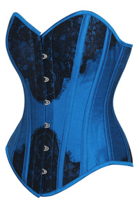 Sapphire Blue Overbust Corset with Black Lace Overlay