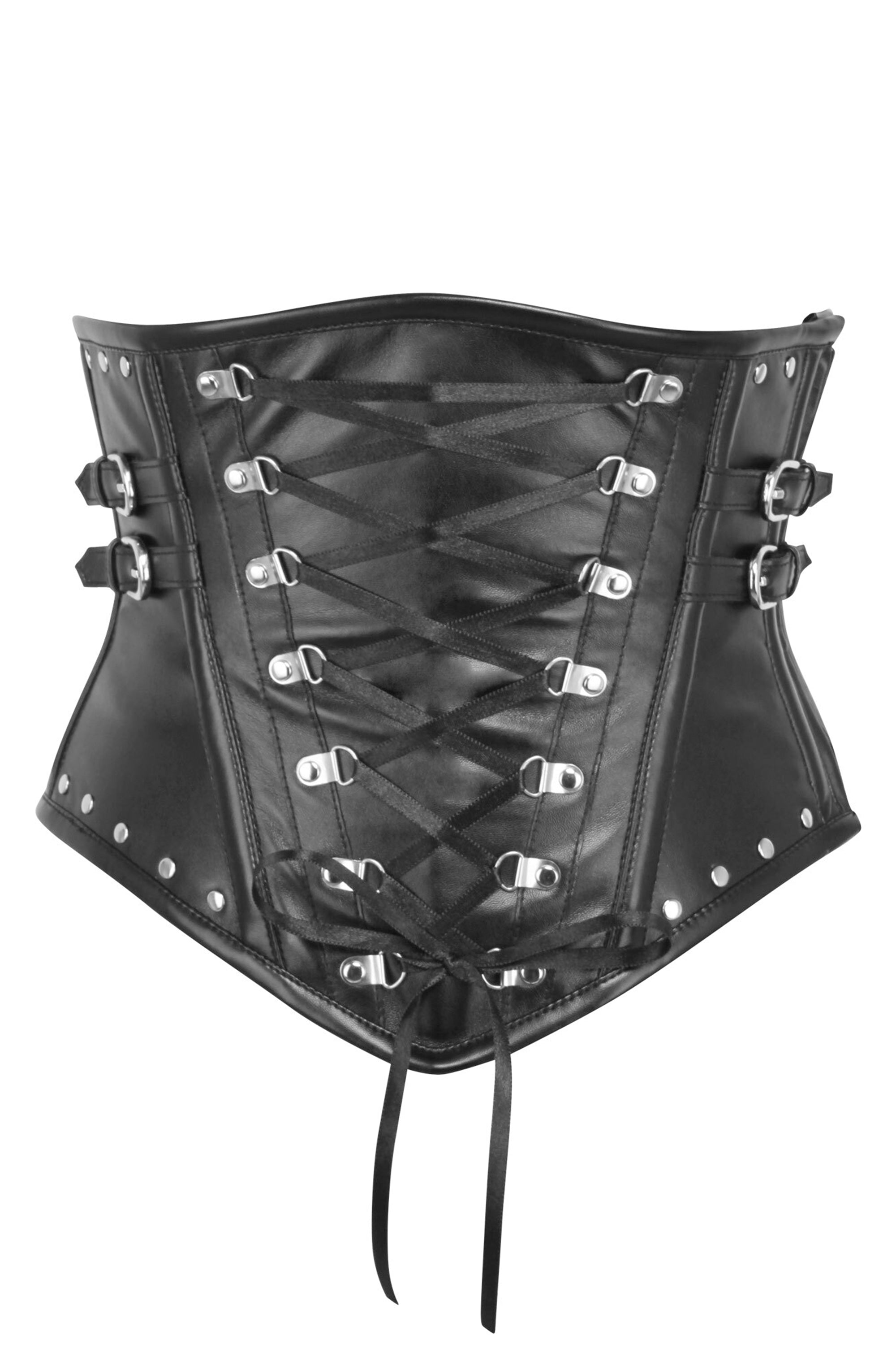 Long Black PVC Underbust Waist Taming Corset