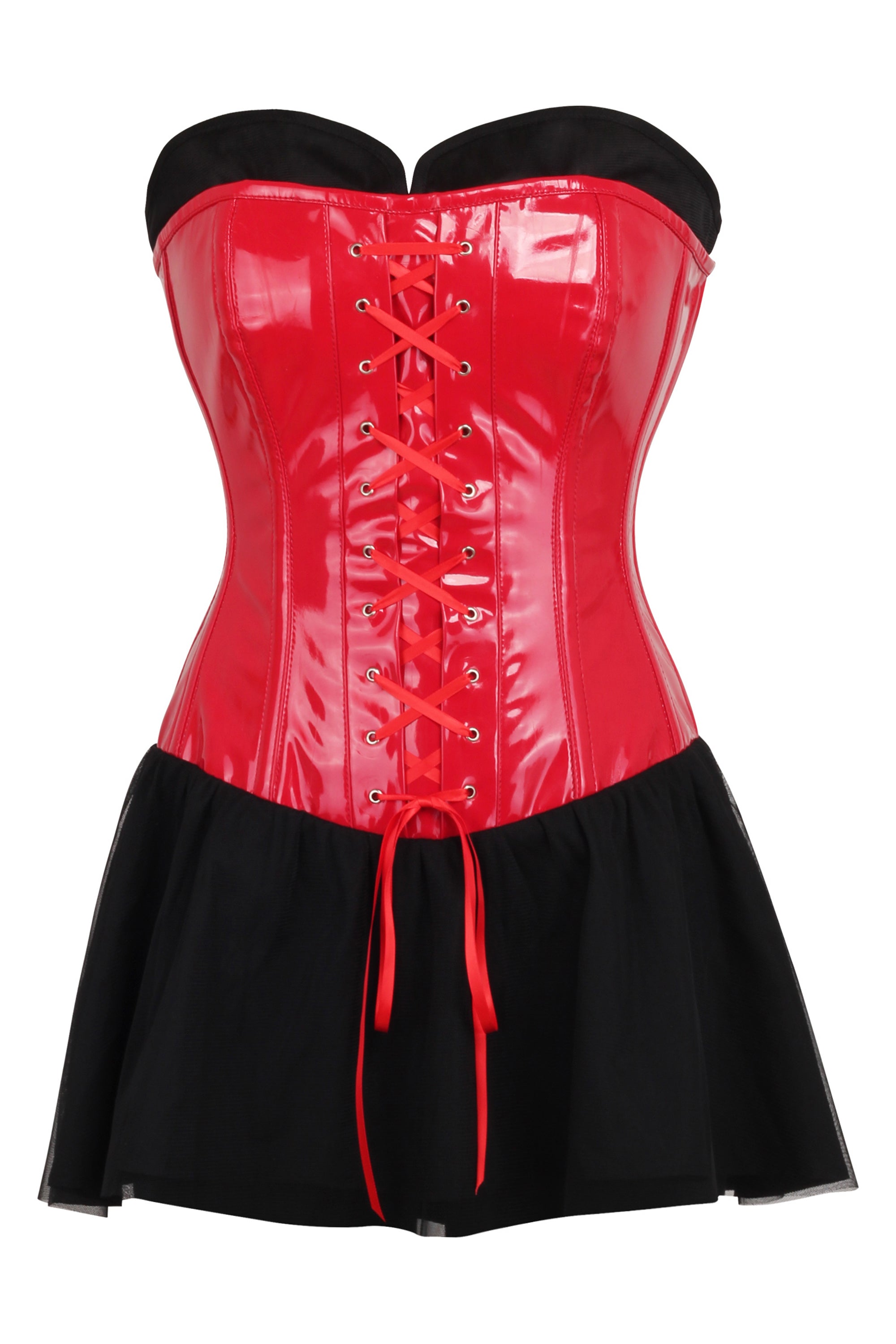 Short Red PVC Corset Dress with net fabric skirt