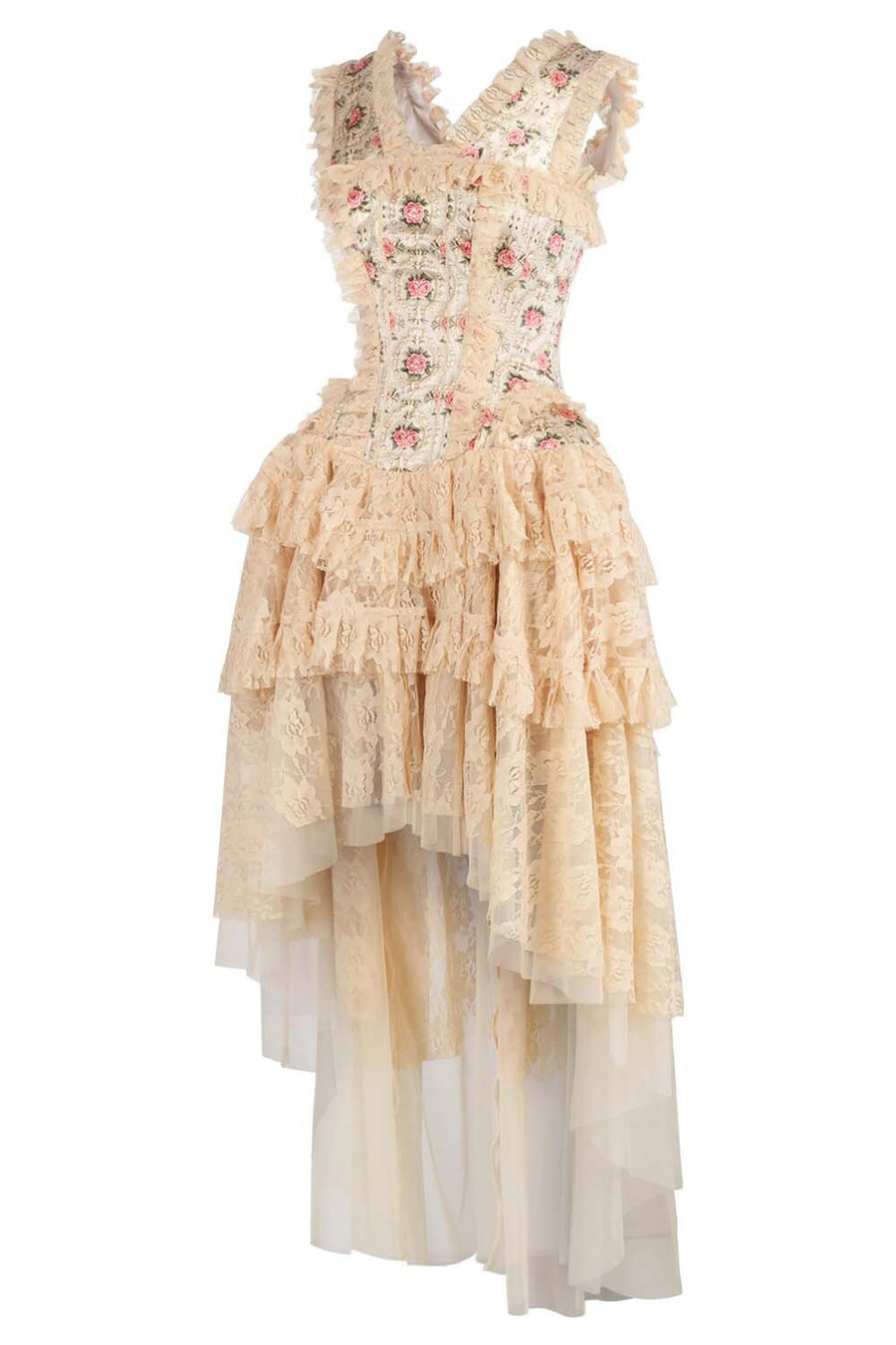 vintage style corset dress Lace Reverie Linen dress Size:UK XXS dress-style:Fitted White Cottagecore Dress | garden party