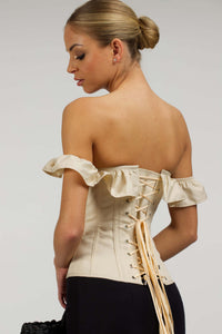 Corset Story C2002 Champagne Cotton Vintage Inspired Straight line Overbust with off the shoulder collar