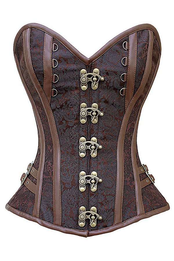 Vintage Steampunk Overbust Corset with Antique Brass Swing Hooks