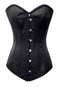 Black Brocade Overbust Corset with Sweetheart Neckline