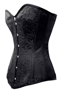 Black Brocade Overbust Corset with Sweetheart Neckline