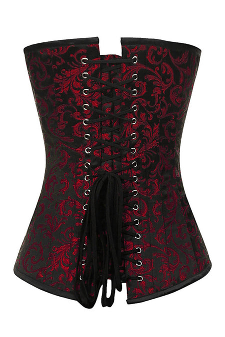Black and Red Brocade Overbust Corset with Sweetheart Neckline