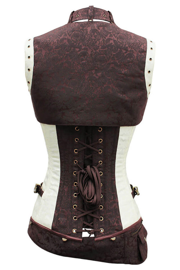 Victorian Steampunk Steel Boned Corset with Sleeveless Bolero Jacket