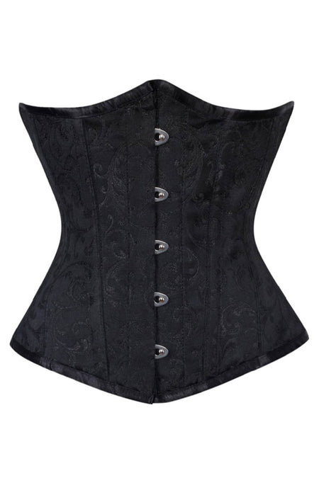 Black Brocade Underbust Corset with Steel Boning