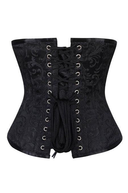 Black Brocade Underbust Corset with Steel Boning
