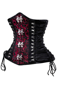Gothic Red and Black Brocade Steampunk Corset with Buckle Clasps