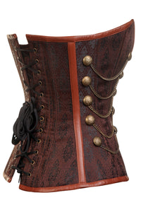 Brown Steampunk Overbust Corset with Chains and Antique Buttons