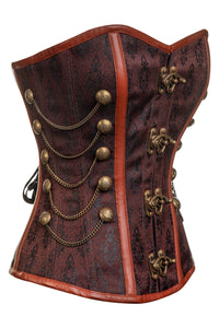 Brown Steampunk Overbust Corset with Chains and Antique Buttons