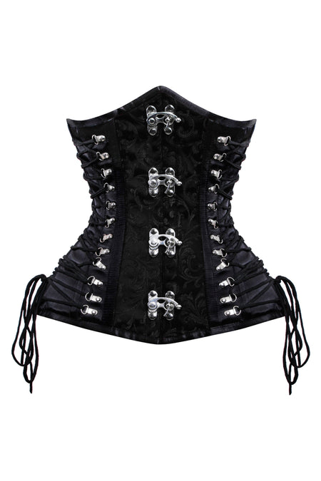 Black Gothic Brocade Waist Cincher with Side Lacing & Swing Clasps