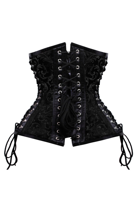Black Gothic Brocade Waist Cincher with Side Lacing & Swing Clasps