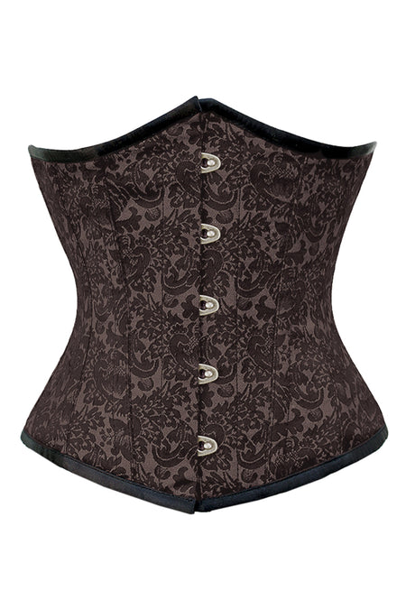 Chocolate Brown Brocade Underbust Corset with Front Busk Closure