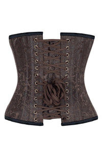 Chocolate Brown Brocade Underbust Corset with Front Busk Closure