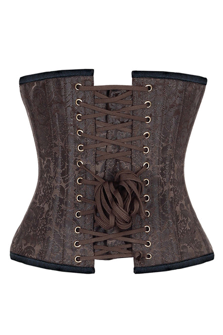 Chocolate Brown Brocade Underbust Corset with Front Busk Closure