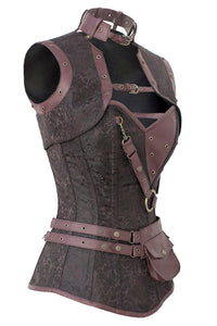 Steampunk Brown Overbust Corset with Shrug, Harness & Utility Belt