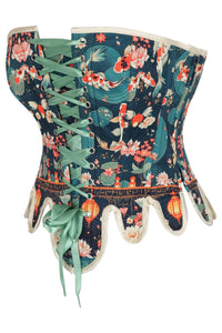 Koi Pond Brocade Corset with Dual Lacing and Scalloped Hem
