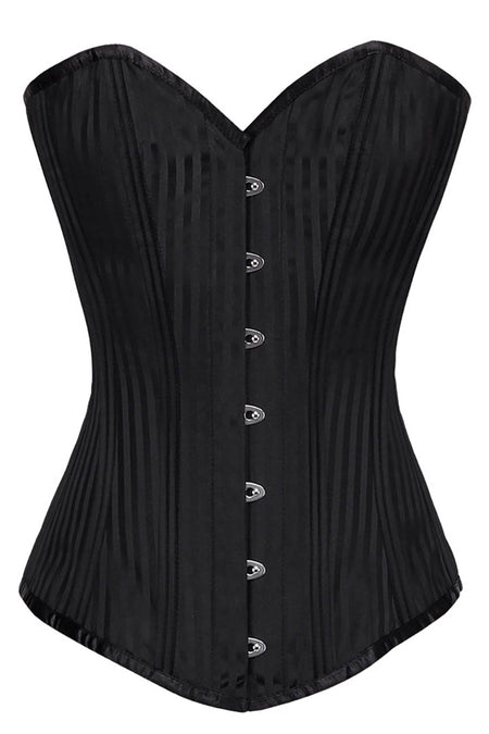 Black Longline Overbust Corset with Satin Stripe Finish