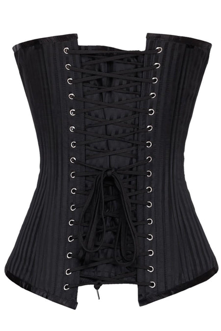 Black Longline Overbust Corset with Satin Stripe Finish