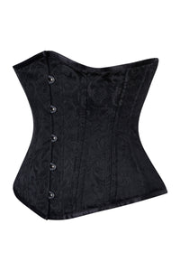 Classic Black Brocade Underbust Corset with Front Busk Closure