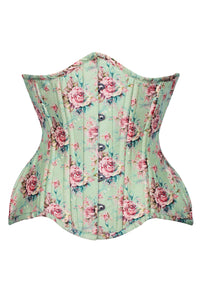 Mint Green Floral Underbust Corset with Pink Rose Print