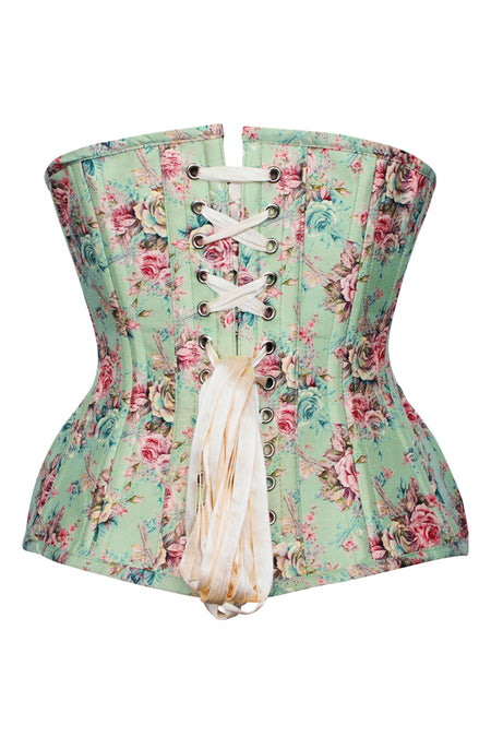 Mint Green Floral Underbust Corset with Pink Rose Print