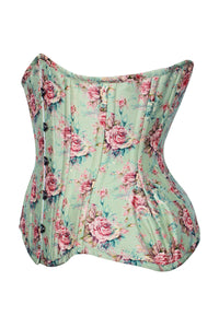 Mint Green Floral Underbust Corset with Pink Rose Print