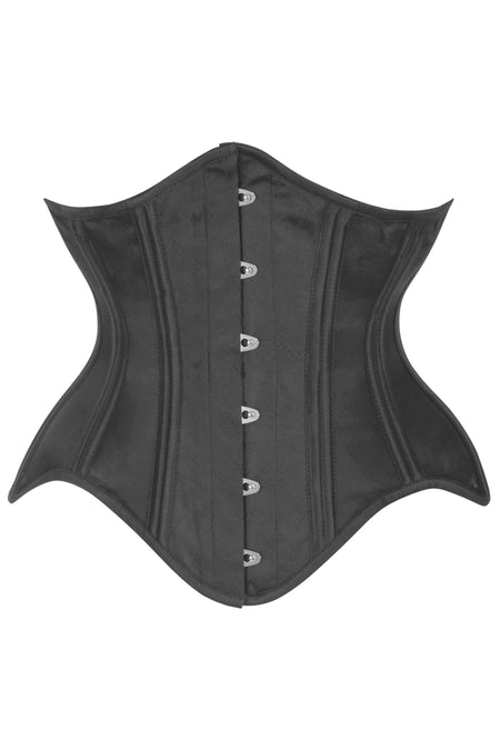 Black Satin Longline Overbust Corset with Sculpted Silhouette